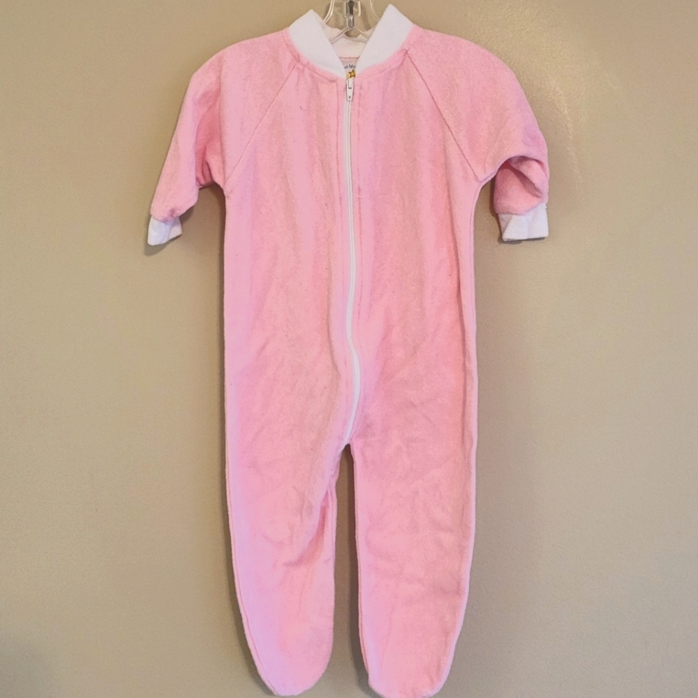 Vintage light pink terry footed zip up  sleeper/footie